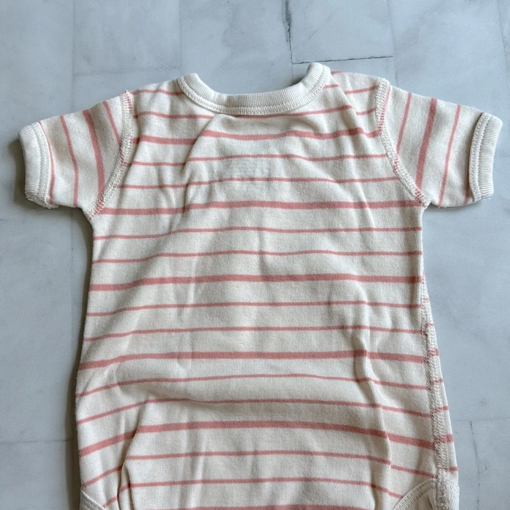 Sapling Organic Striped Cotton Bodysuit in “Peach”
